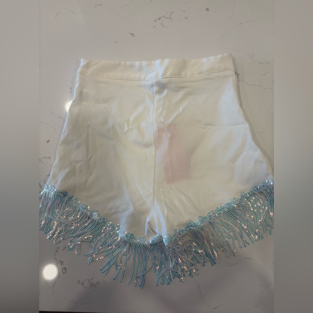 SHEIN White High Waist Shorts with Fringe